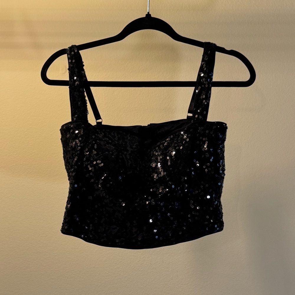 #10 Black Sequin Crop Top
